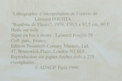 Foujita Baptme De Fleurs Lithograph 1998 Adagp Ed.147/275 Framed