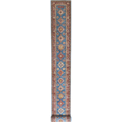 2'9"X40'6" Blue Afghan Super Kazak Wool Hand Knotted Xl Runner Rug