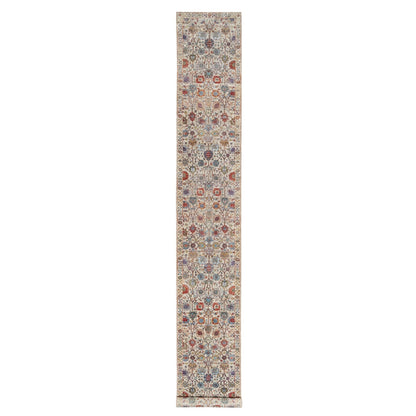 2'6"X18'4" White Tebraz Vase Hand Knotted Silk And Wool Xl Runner Rug