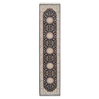 2'6"X11'10" Blue Nain 250 Kpsi Hand Knotted Wool Runner Oriental Rug