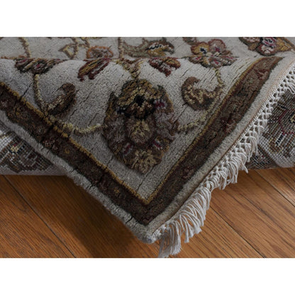 2'7"X16' Bone White Wool And Silk Rajasthan Hand Knotted Xl Runner Rug