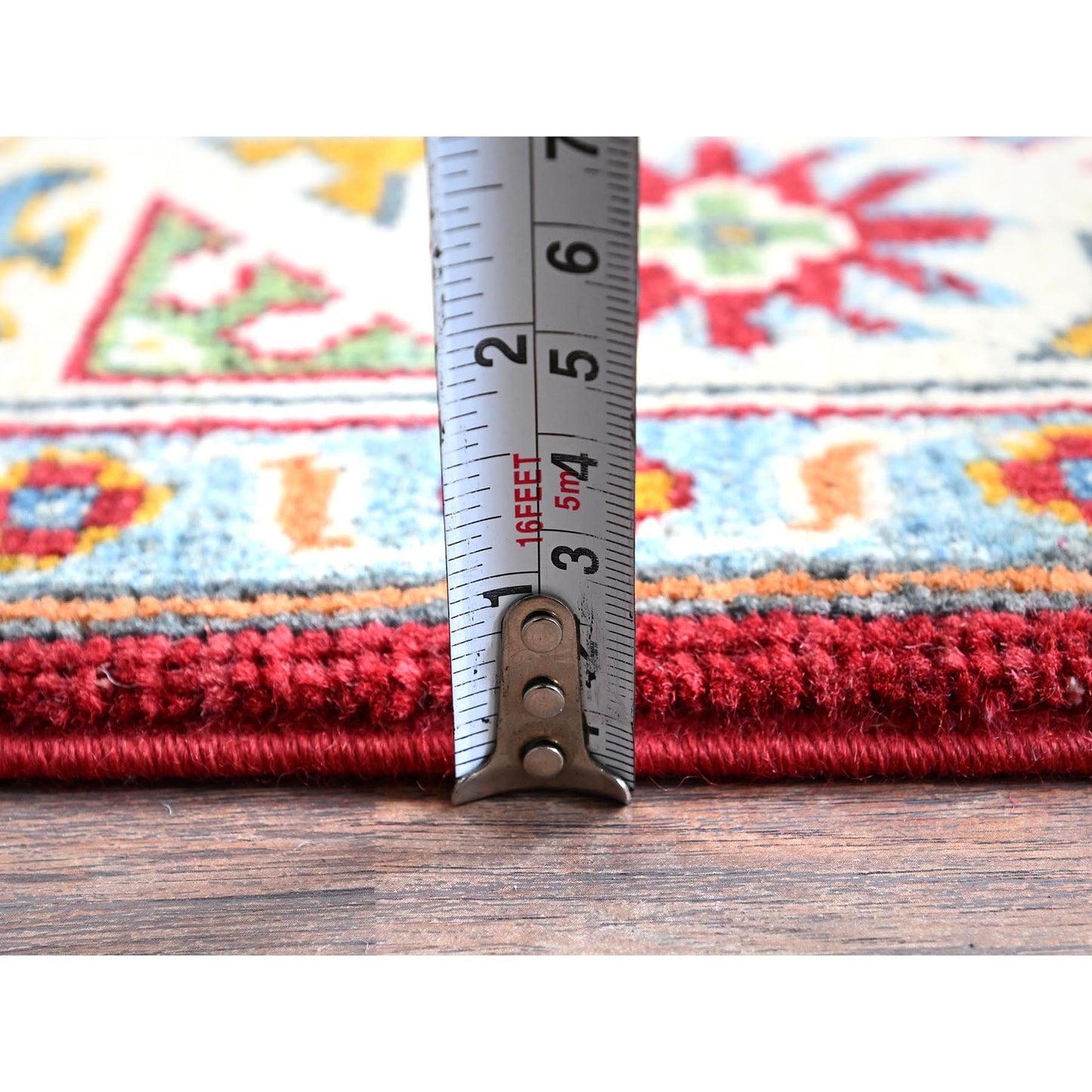 3'X4' Red Kazak Geometric Medallions Design Hand Knotted Soft Wool Rug
