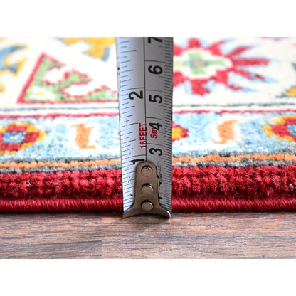 3'X4' Red Kazak Geometric Medallions Design Hand Knotted Soft Wool Rug
