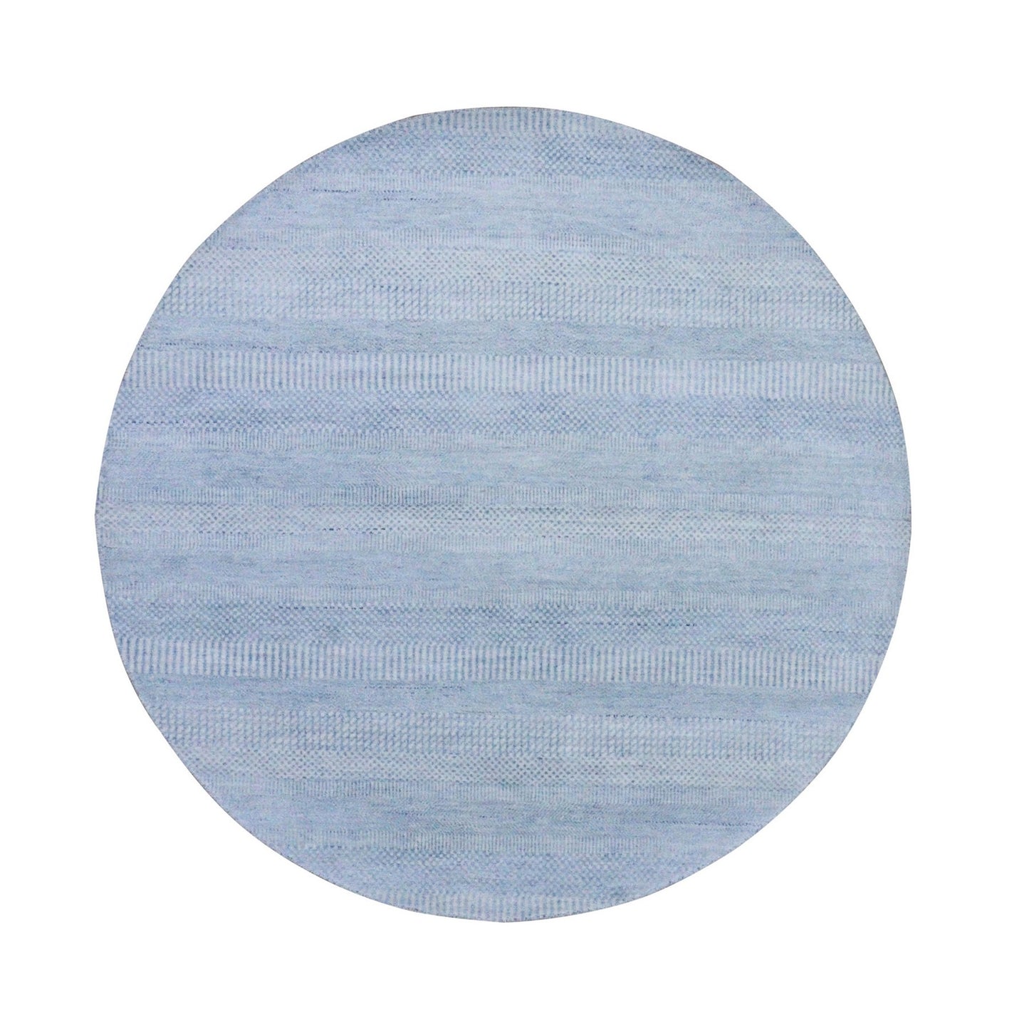 5'10"x5'10" Blue Wool and Silk Hand Knotted Modern Grass Design Round Rug