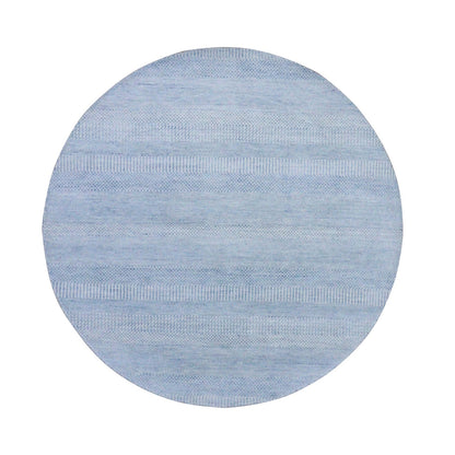 5'10"x5'10" Blue Wool and Silk Hand Knotted Modern Grass Design Round Rug