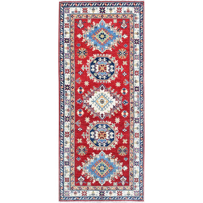 2'9"X6'7" Red Kazak With Medallions Design All Wool Hand Knotted Runner Rug