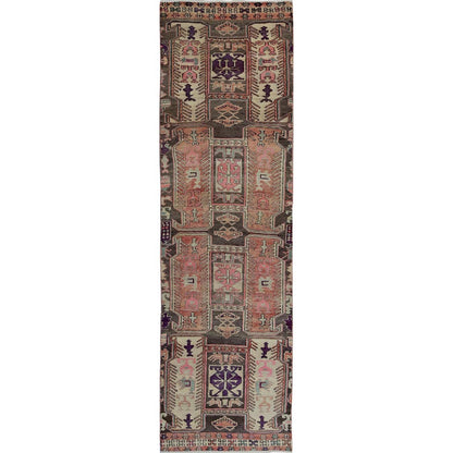 2'7"X9'1" Peach Vintage Zoroastrianheris Hand Knotted Pure Wool Runner Rug