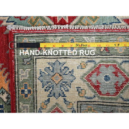 4'10"X6'10" Red Kazak With Tribal Motif Hand Knotted Soft Wool Oriental Rug