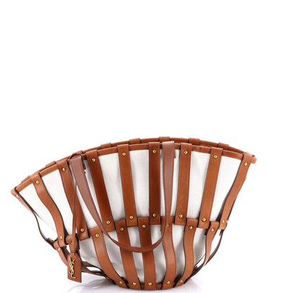 Saint Laurent Beatrix Panier Cut Out Tote Canvas With Leather