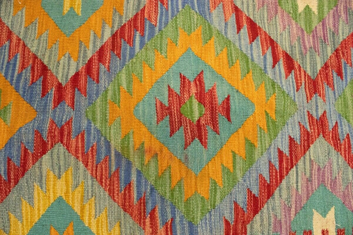Multicolor Kilim Rug Geometric Design Office