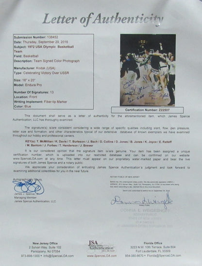 1972 Team Usa Basketball 13X Team Signed 16X20