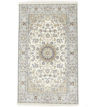Indo-Nain Cream Floral Medallion Oriental Rug