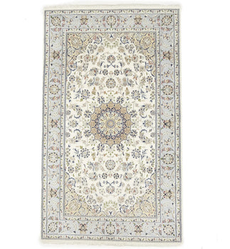 Indo-Nain Cream Floral Medallion Oriental Rug
