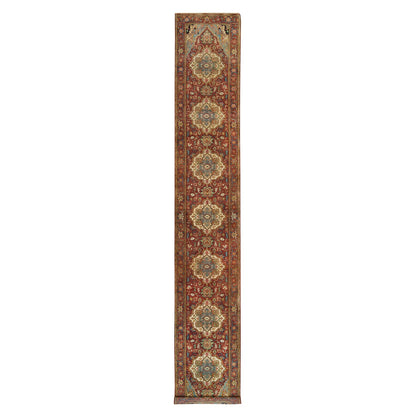 2'7"X16'2" Red Hand Knotted Heris Re-Creation Soft Wool Xl Runner Rug