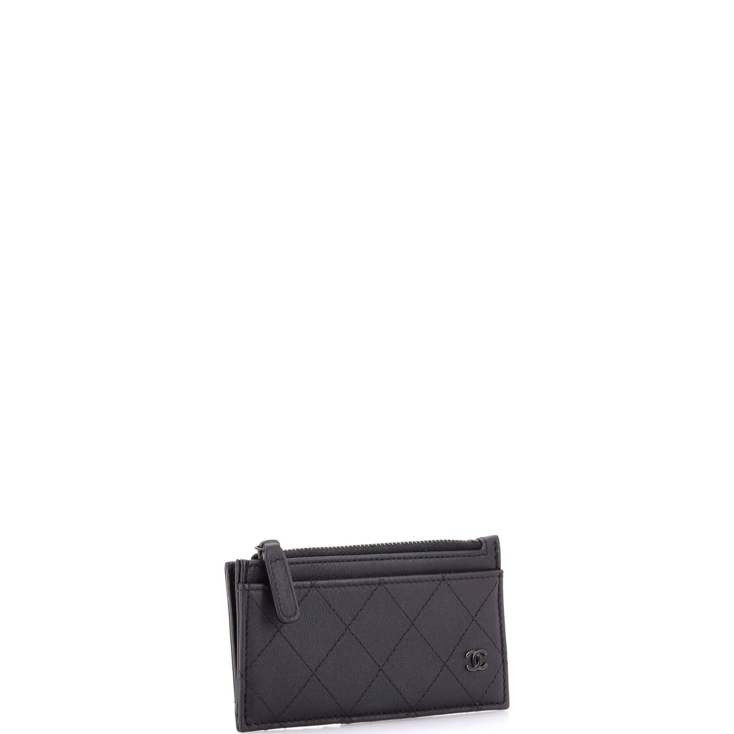 Chanel So Black Cc Zip Card Holder Quilted Lambskin