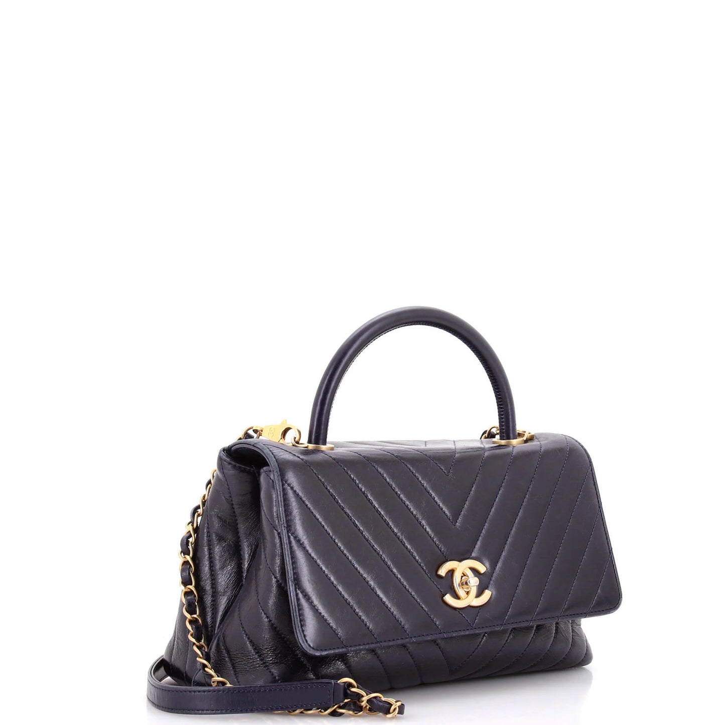Chanel Coco Top Handle Bag Chevron Aged Calfskin Small