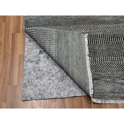 8'1"X10'3" Davy Gray Wool And Silk Hand Knotted Modern Grass Design Rug