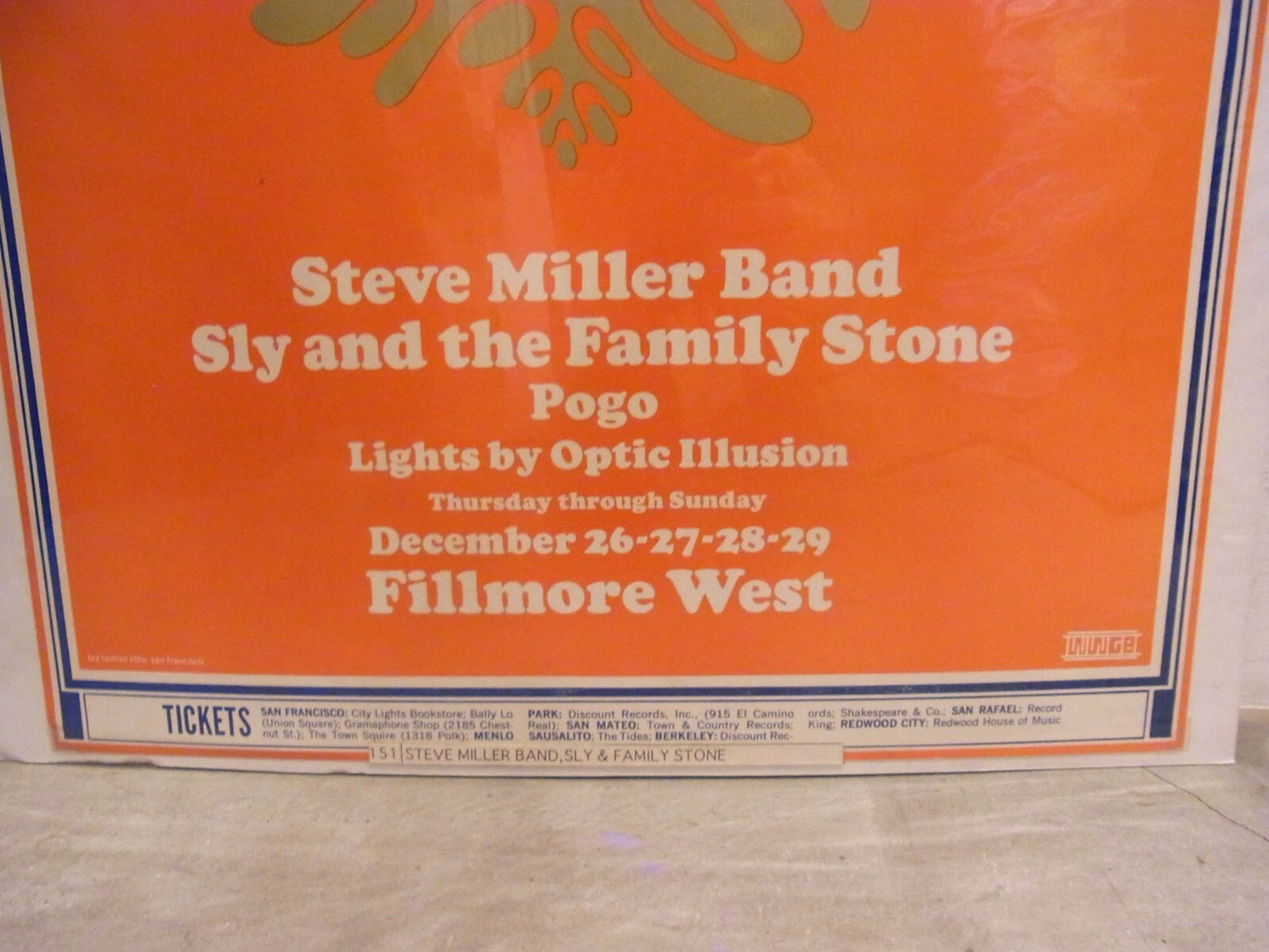 Band Fillmore West Concert Live Poster Bill Graham 1968 WES WILSON Steve Miller