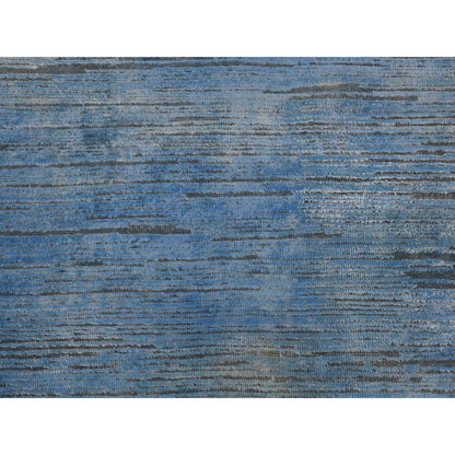 10'X14'1" Blue Wool Hand Knotted Overdyed Contemporary Design Rug