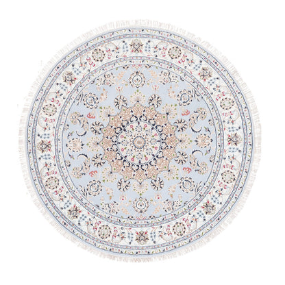6'1"X6'1" Blue Round Wool 250 Kpsi Nain Handmade Medallion Design Rug