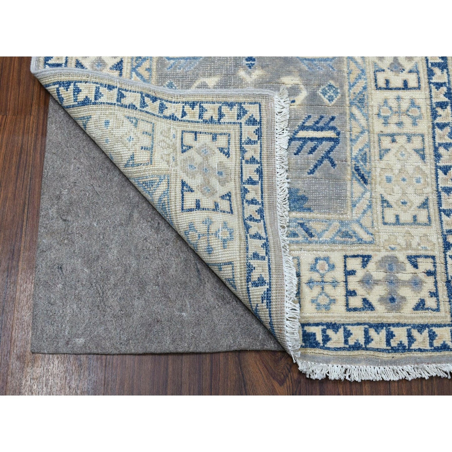 2'6"X9'4" Gray Vintage Look Kazak Wool Tribal Design Hand Made Runner Rug