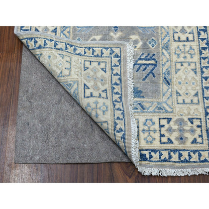 2'6"X9'4" Gray Vintage Look Kazak Wool Tribal Design Hand Made Runner Rug