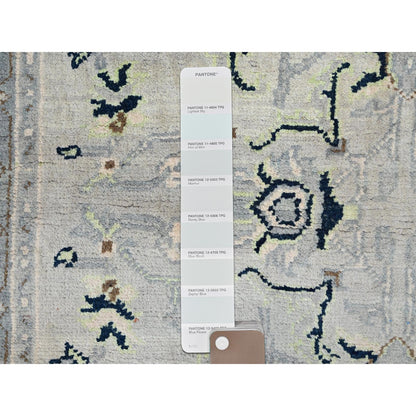 3'1"X4'10" Marian Blue Seeripe Heris Design Natural Wool Hand Knotted Rug
