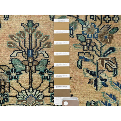 3'5"X10'1" Brown Vintage Farsian Worn Wool Hand Knotted Wide Runner Rug
