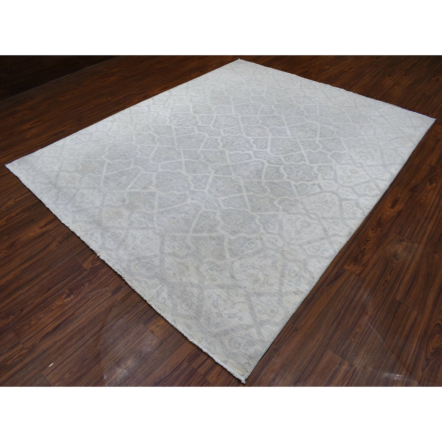 8'X9'9" Ivory White Wash Peshawar Natural Wool Hand Knotted Oriental Rug