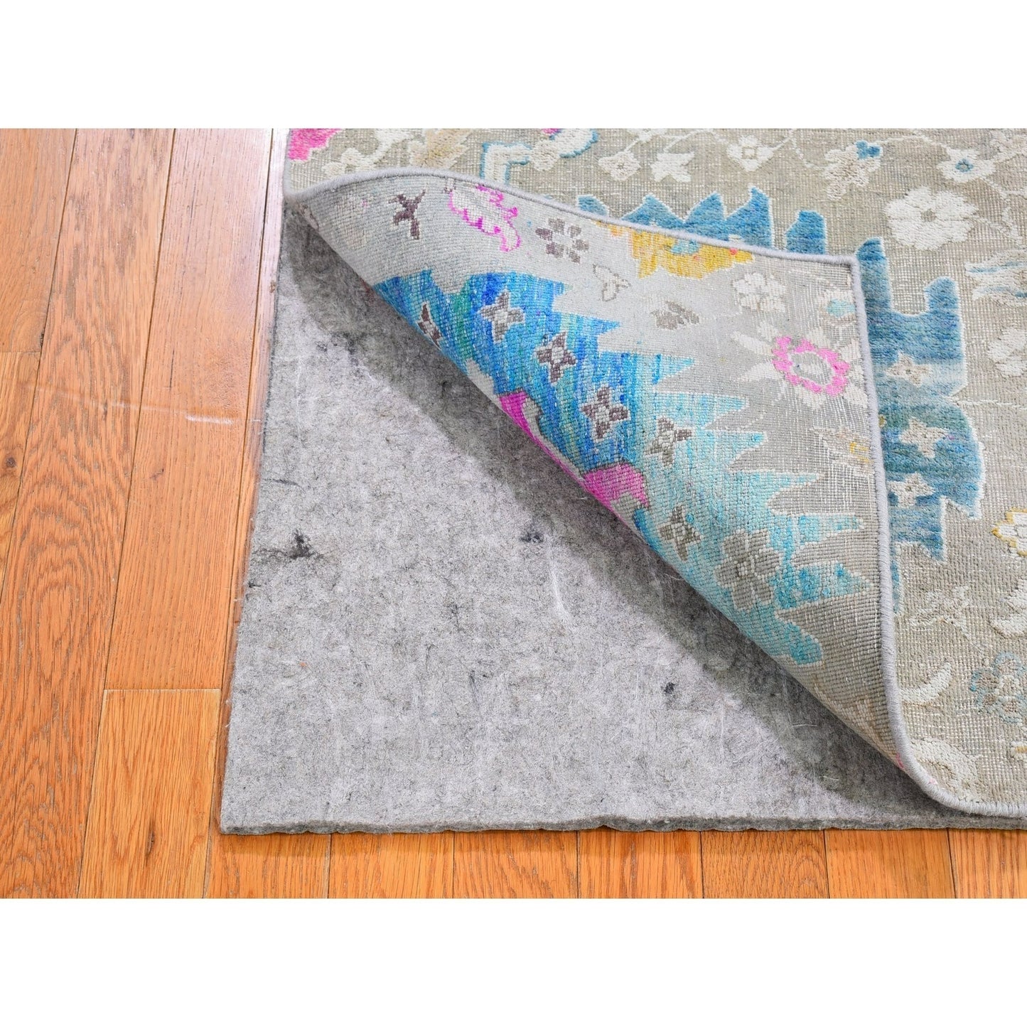 2'1"x3' Sari Silk with Textured Wool Oushak Influence Handknotted Mat Rug