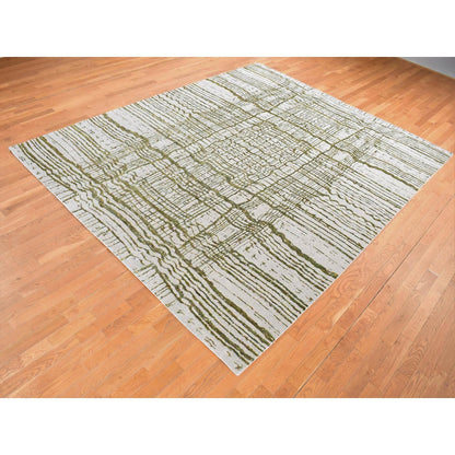 9'2"X11'8" Gray Jacquard Hand Loomed Modern Wool/Silk Hand Knotted Rug