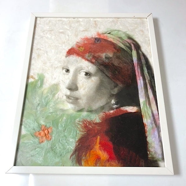 Framed Daniel Gastaud "Pearl Earring Girl" Unique Original Painting Mixed Media