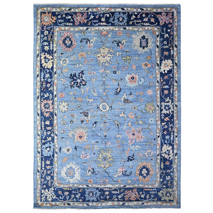 9'9"X13'5" Glaucous Blue Wool Afghan Angora Oushak Wool Hand Knotted Rug