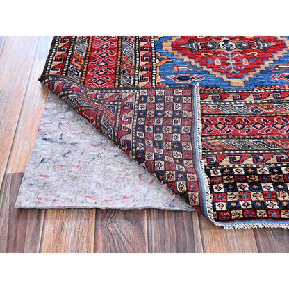 6'1"X8'6" Blue Afghan Ersari Caucasian Design Revival Hand Knotted Wool Rug