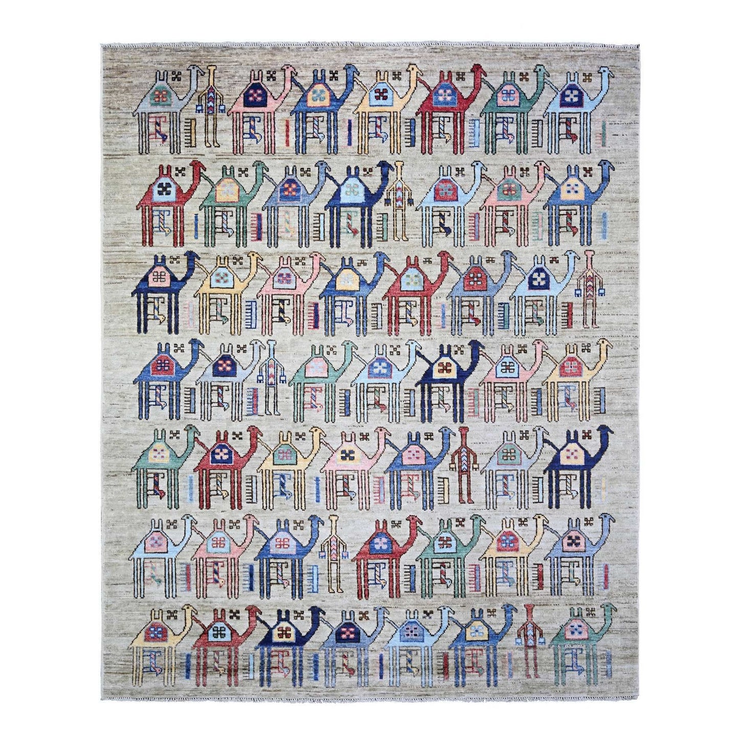 8'2"X9'9" Beige Anatolian Village Inspired Wool Hand Knotted Rug