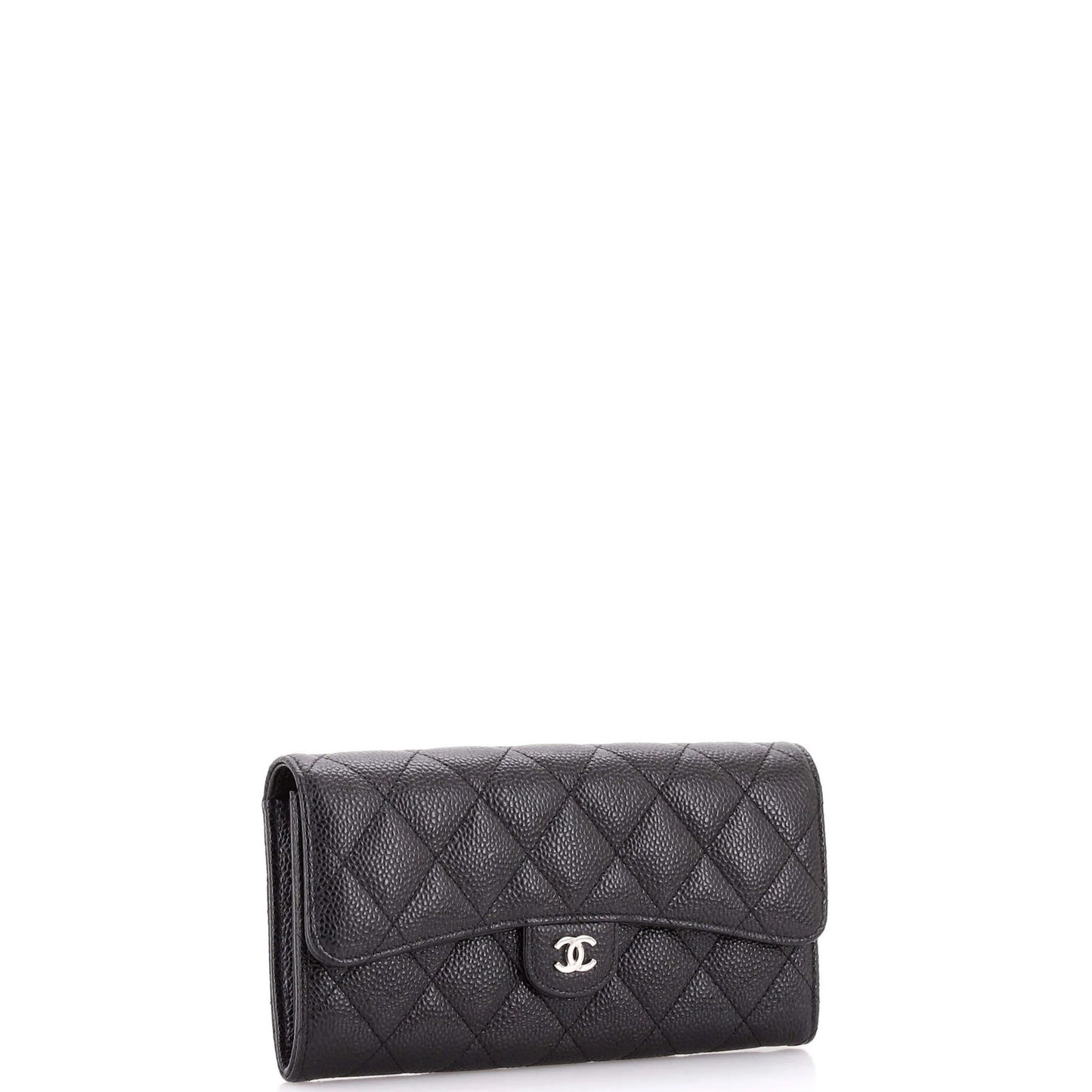 Chanel Cc Gusset Classic Flap Wallet Quilted Caviar Long