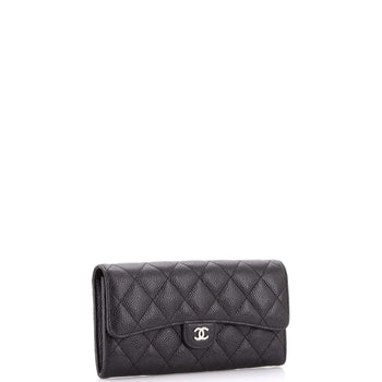 Chanel Cc Gusset Classic Flap Wallet Quilted Caviar Long