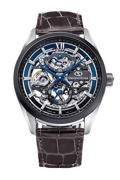 Unused Orient Star Skeleton Rk-Az0103L Blue Hand-Wound Unisex Watch In Box
