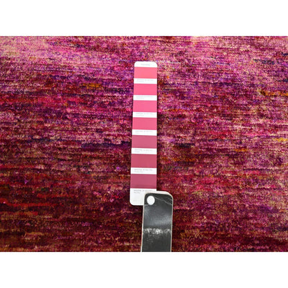 5'X6'10" Shades Of Pink Abrash Design Sari Silk Plain Hand Knotted Rug