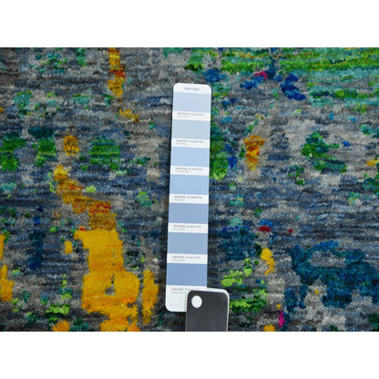 9'X11'9" Gray Lava Design Sari Silk With Wool Hand Knotted Rug