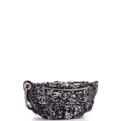 Chanel Cc Charm Zip Waist Bag Sequins And Quilted Lambskin