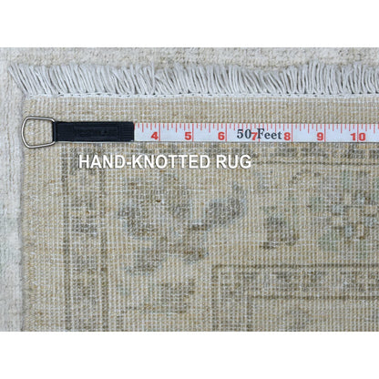 2'7"X5'10" Ivory Stone Wash Hand Knotted Peshawar Afghan Wool Runner Rug