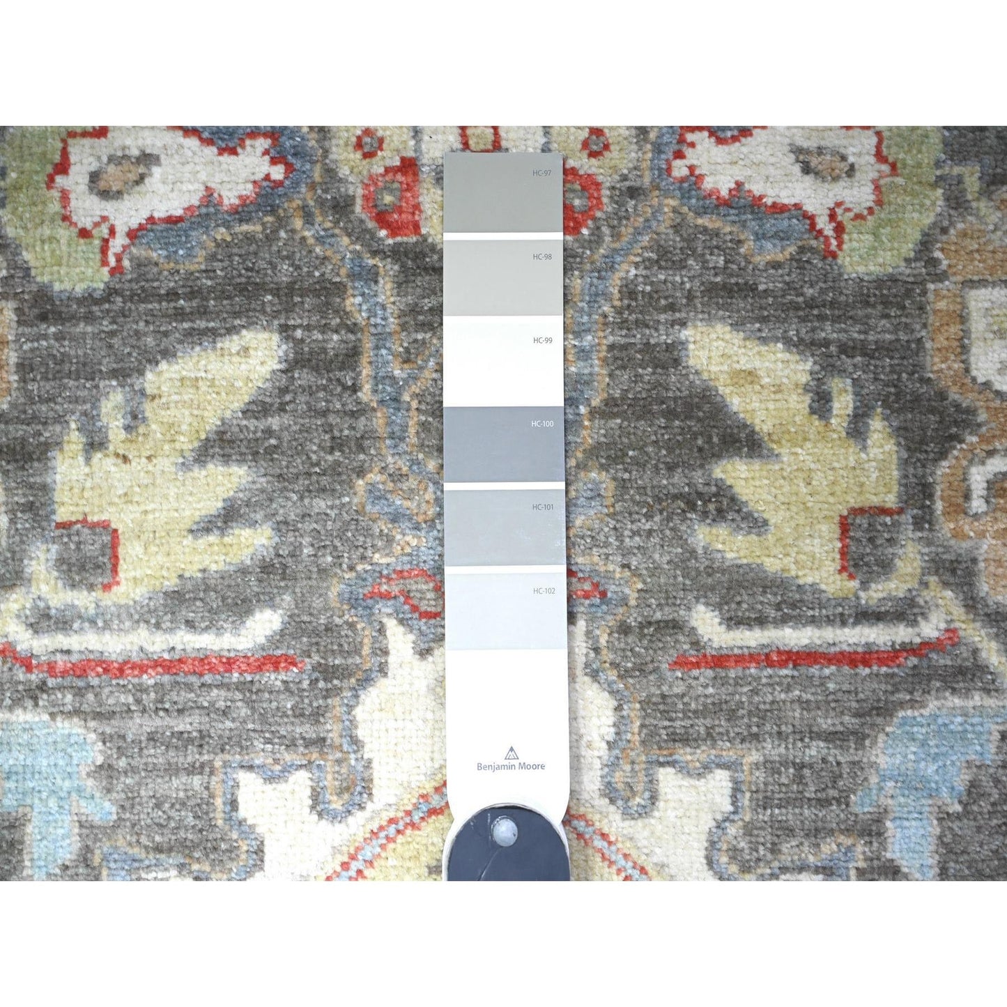 2'8"X11'10" Jet Gray Hand Knotted Pure Wool Fine Peshawar Runner Rug