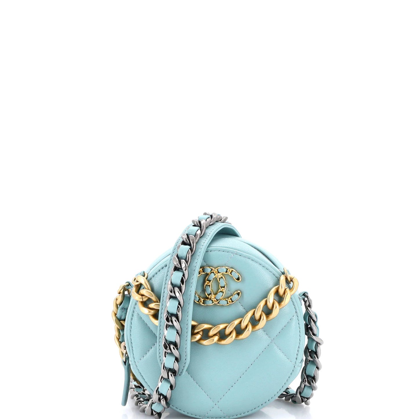 Leather Chanel 19 Round Clutch with Chain Quilted