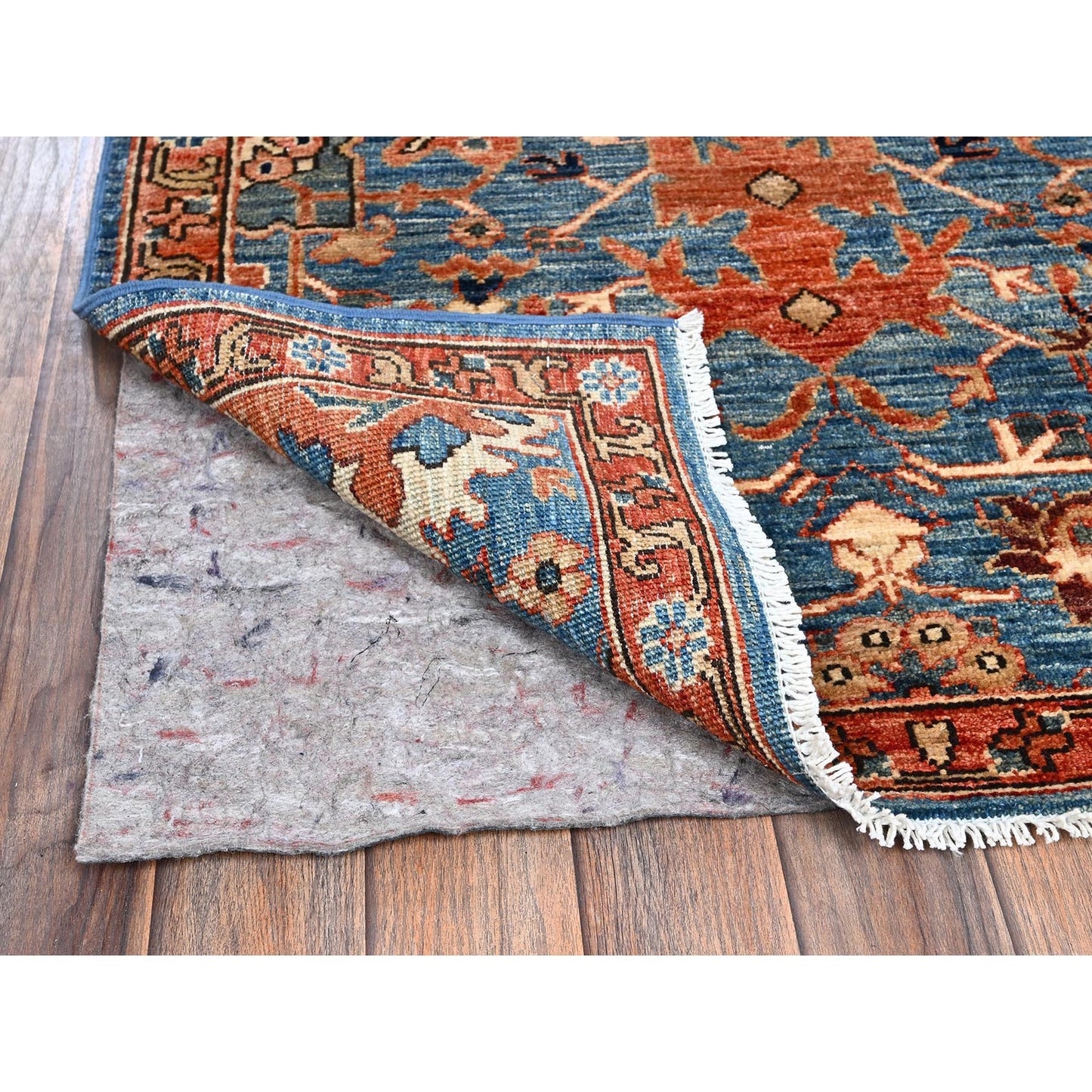 3'X10' Bayern Blue Heris All Over Design Soft Wool Hand Knotted Runner Rug