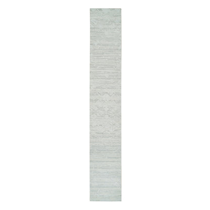 2'6"X16' Ivory And Light Grey Undyed Hand Knotted Xl Runner Oriental Rug
