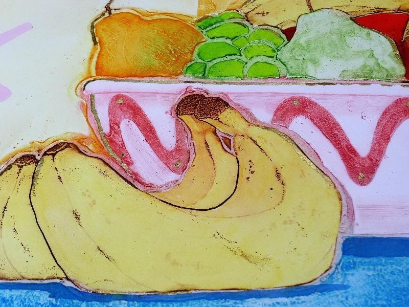 Mark Spain Hand Signed Etching "Fruit Bowl" Embossed Gold Leaf Limited Ed 42/250