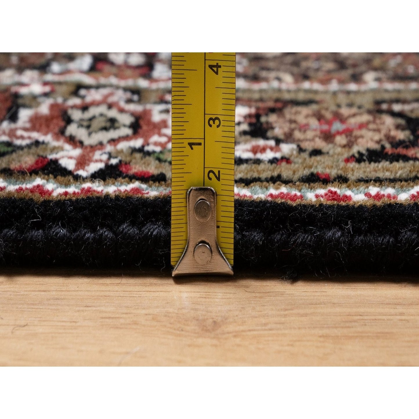 2'5"X6'7" Black Hand Knotted Rug Tebraz Mahi With Medallion Design Wool