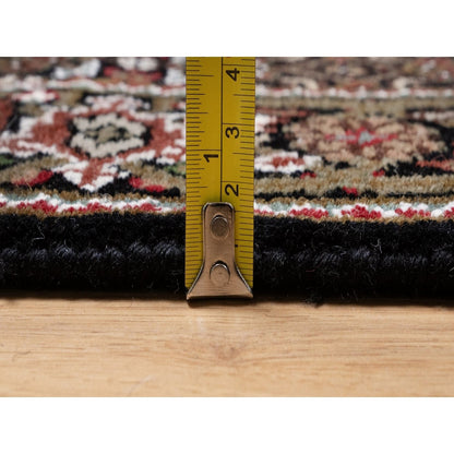 2'5"X6'7" Black Hand Knotted Rug Tebraz Mahi With Medallion Design Wool