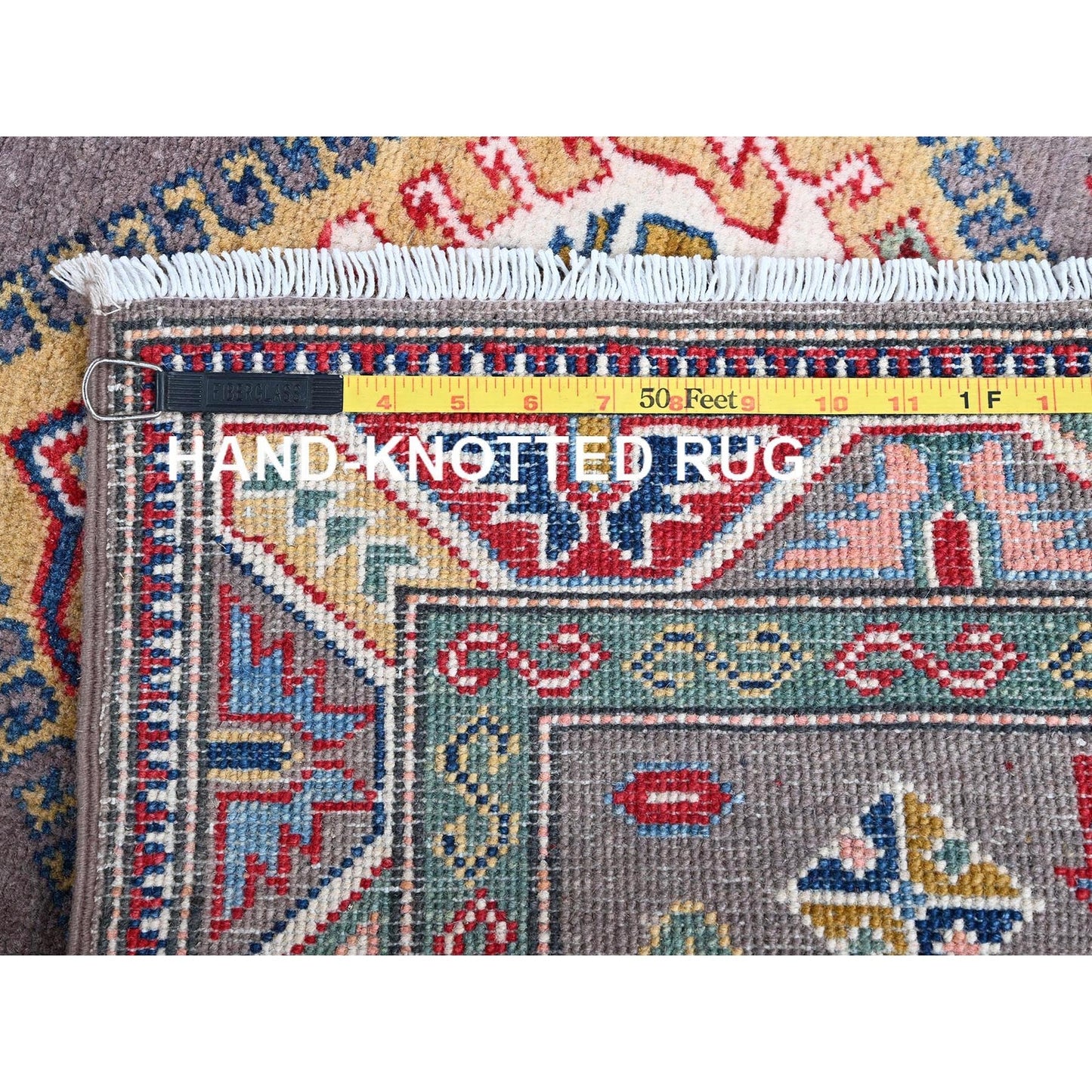 2'8"X12' Gray Kazak Medallions Design Hand Knotted Soft Wool Runner Rug